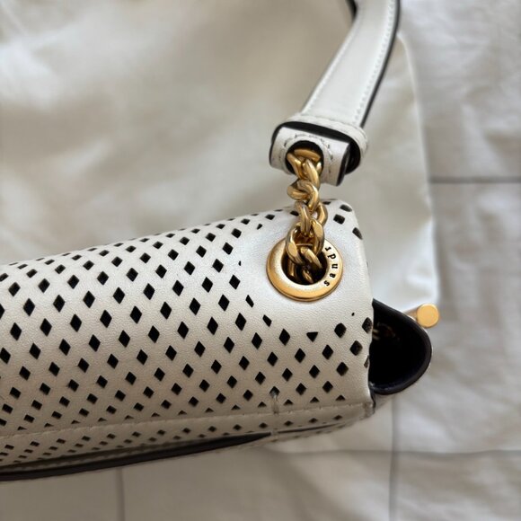 Sandro Pepita White Leather Perforated Shoulder Bag - Picture 9 of 13